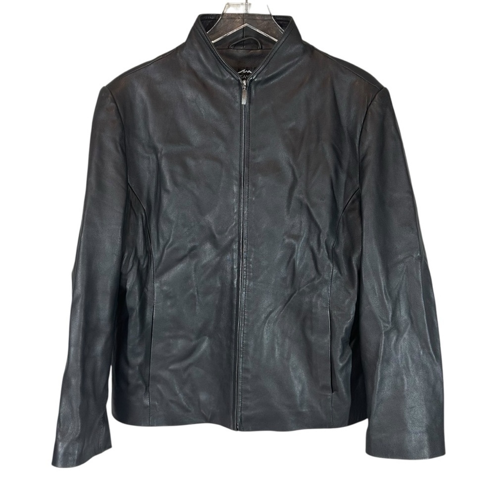 MONTANACO Women's Large Smooth Black Leather Full Zip Jacket